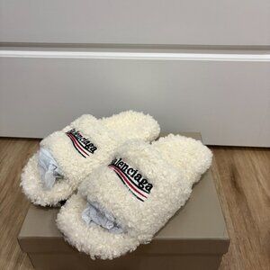 Balenciaga Fur Slides | White | Brand New